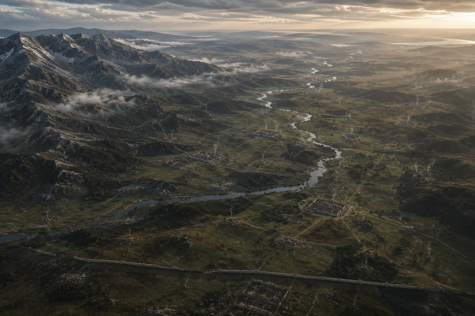Vista aérea de Albion ao amanhecer