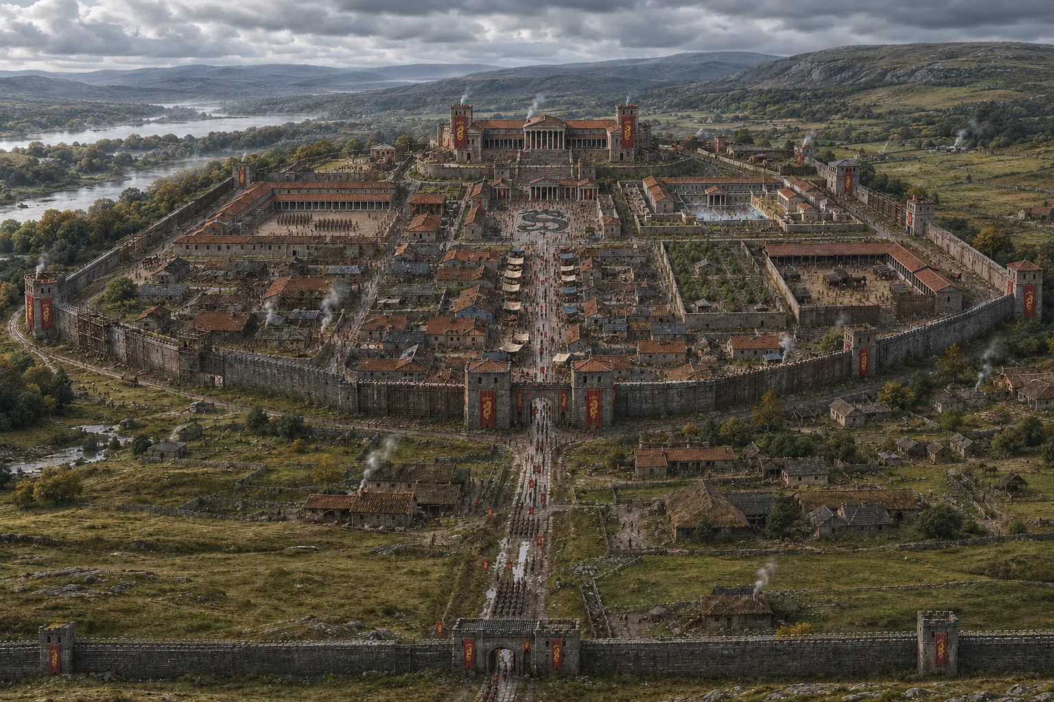Vista aérea de Pendragon durante o dia